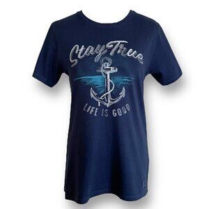 Life Is Good Womens Blue Tshirt Sz S Short Sleeve Tee Nautical Anchor Print